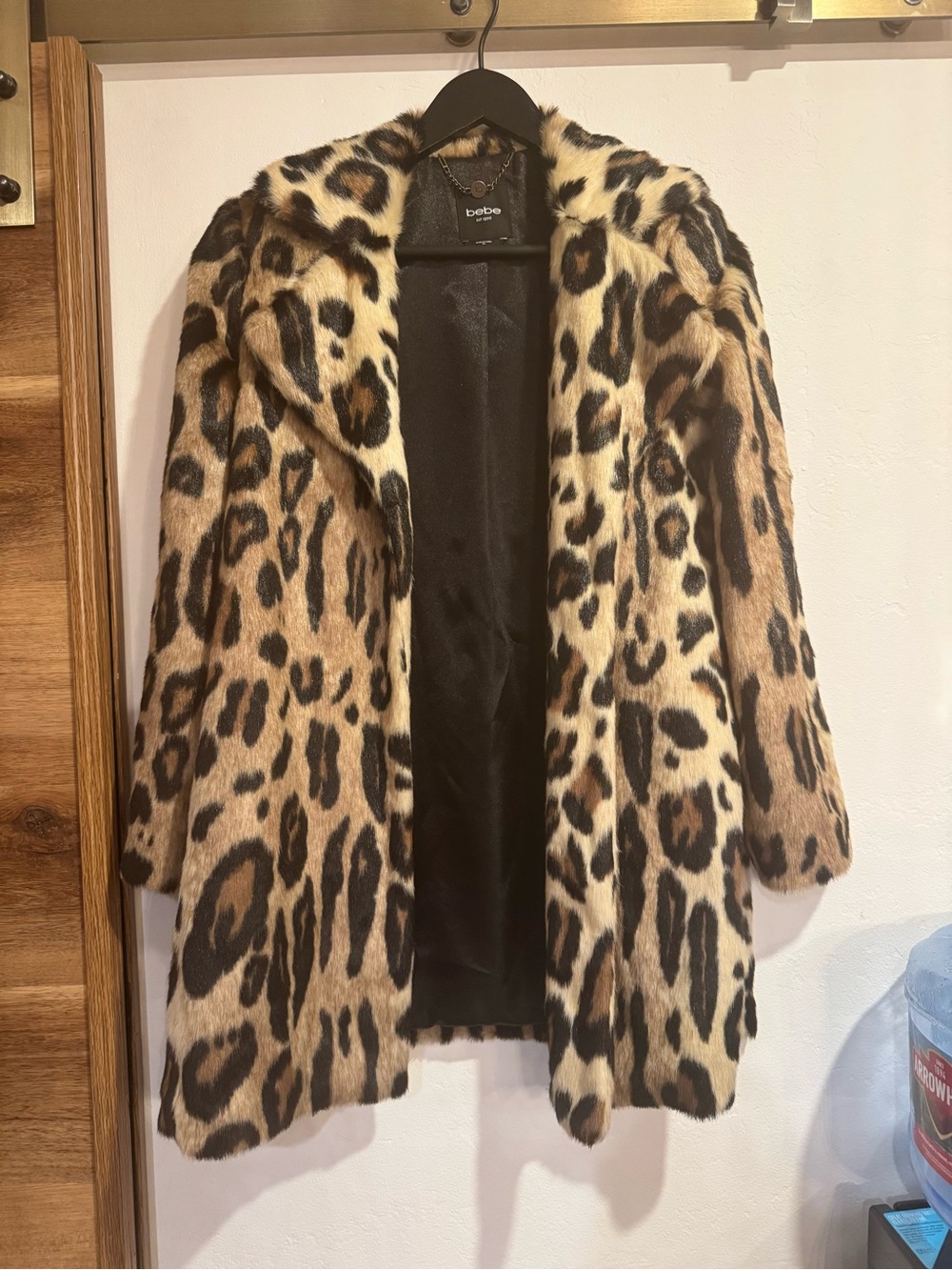 bebe Leopard-Print Faux Fur Teddy Coat in Brown and Black